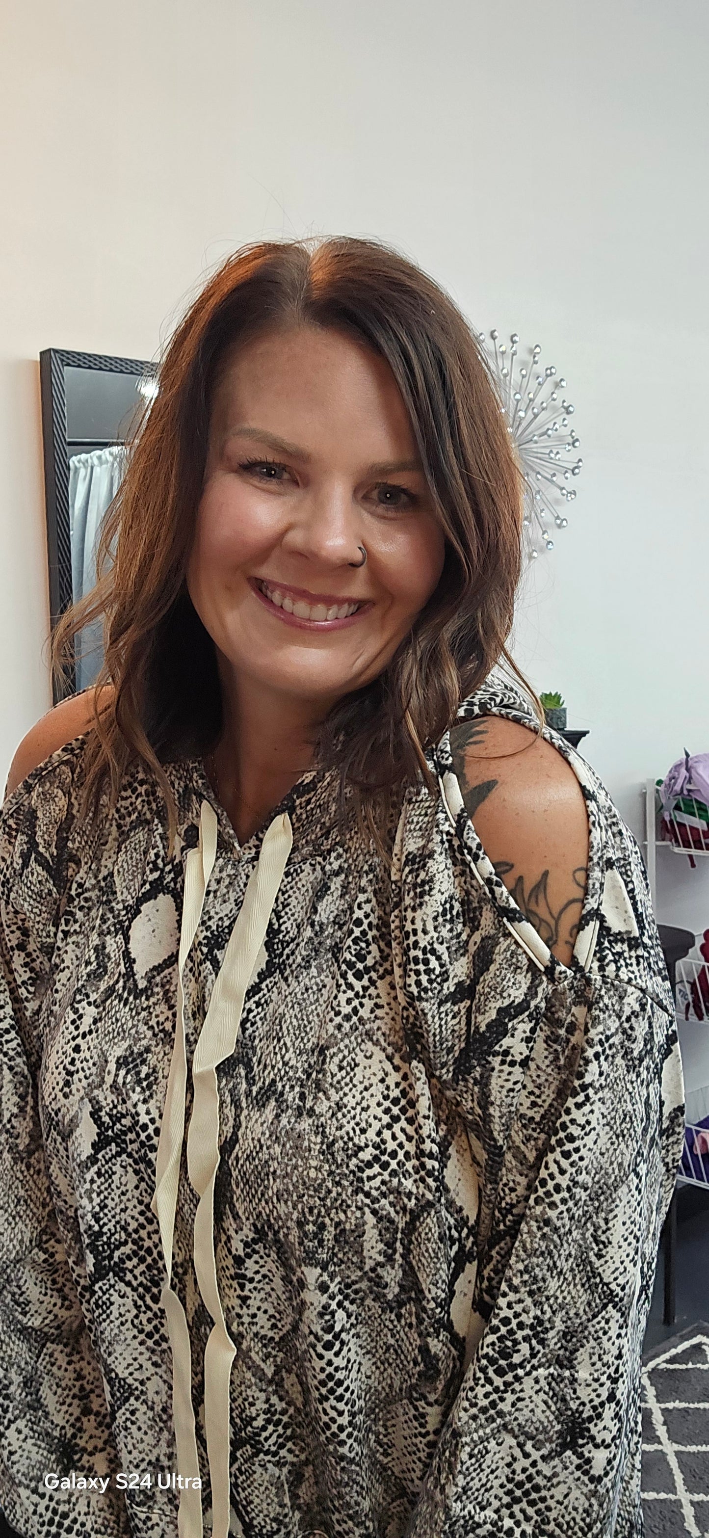 snake skin cold shoulder top