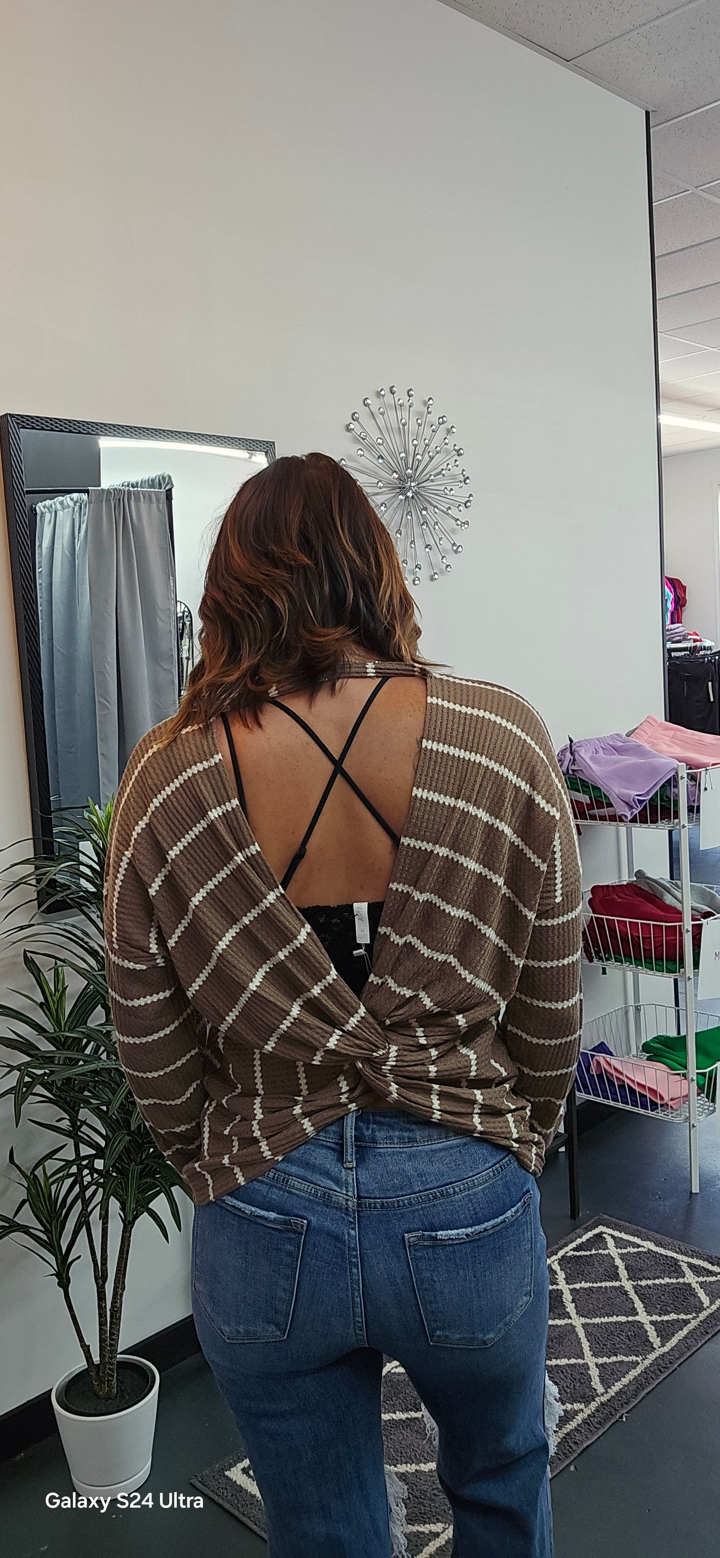 Mocha Waffle knit twist back top