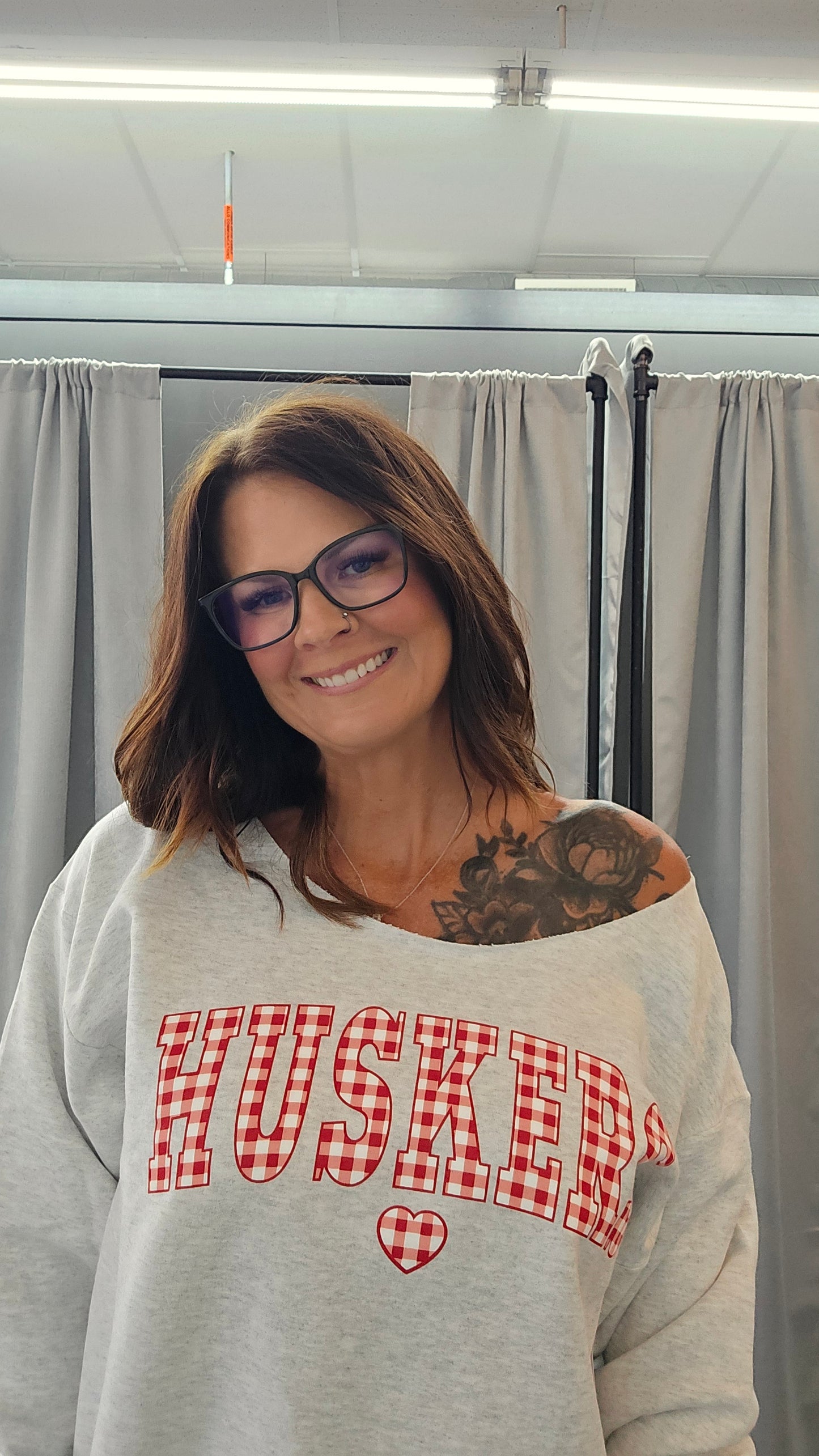 Gingham Heart Off the shoulder sweatshirt