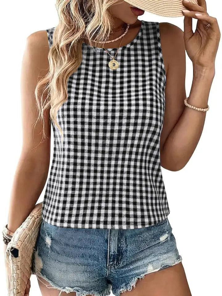 Black Plaid Top with button back