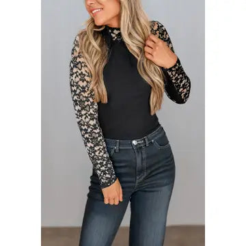 Floral Lace Mock Neck top