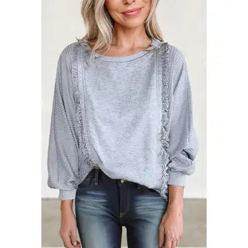 Gray Waffle Knit Top