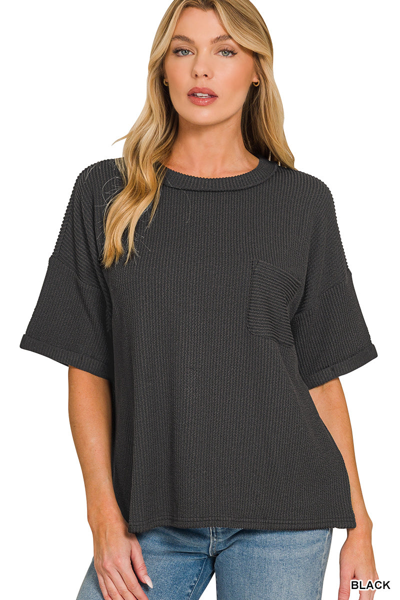 Ribbed Short Sleeve Pocket T