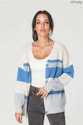 Blue and White Color block cardi