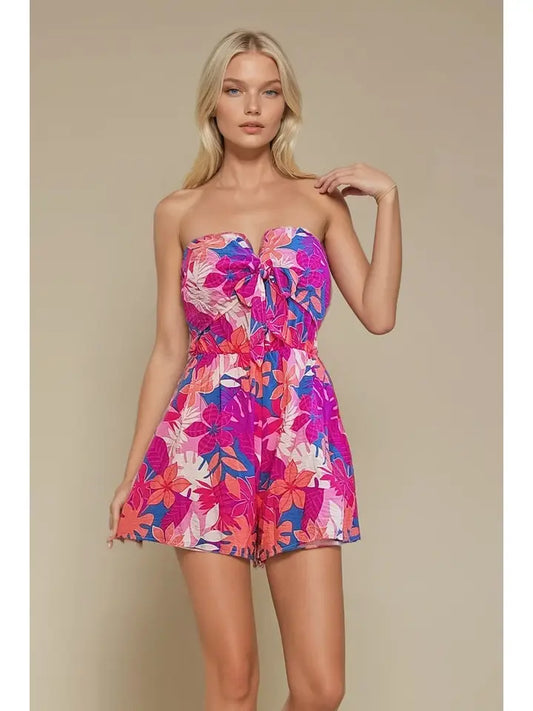 Tropical Print Tube Top Romper
