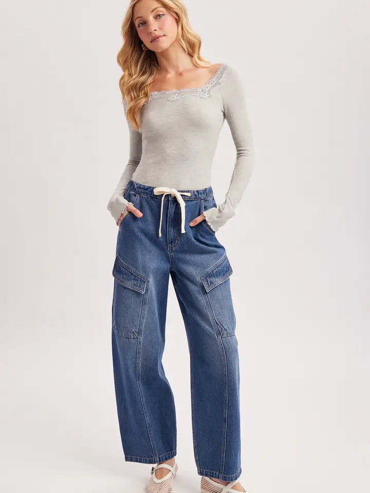 Lace Trim Square and Boat Neck Top