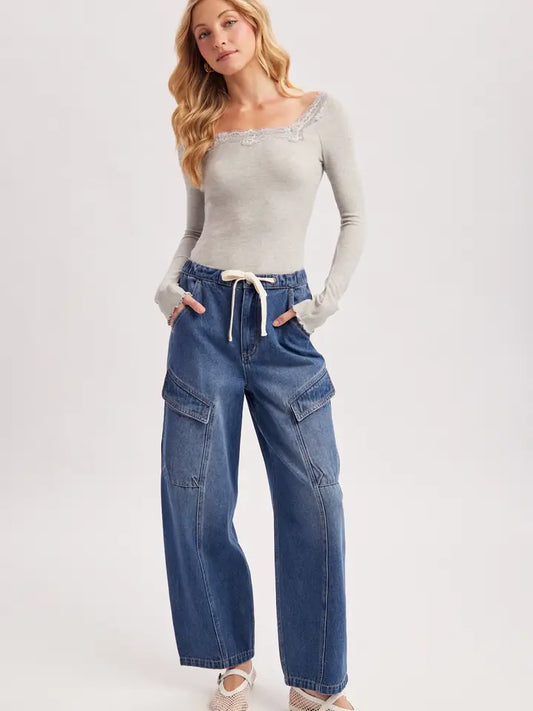 Lace Trim Square and Boat Neck Top