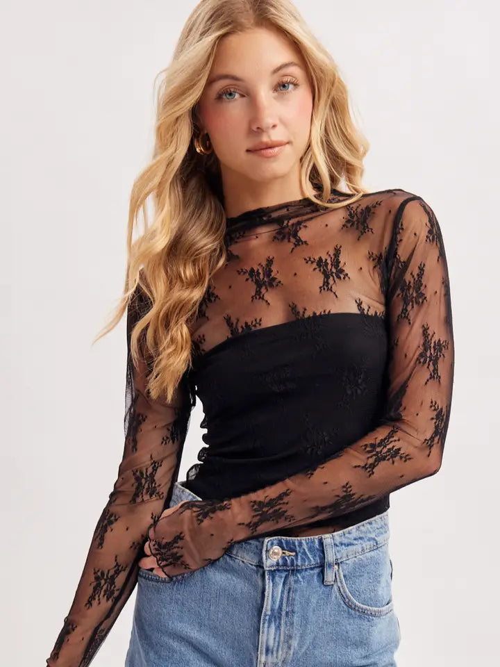Floral Mesh Layering Top