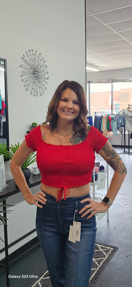 Front Tie off shoulder crop