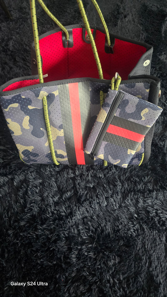 Neoprene Camo Tote with matching wristlet