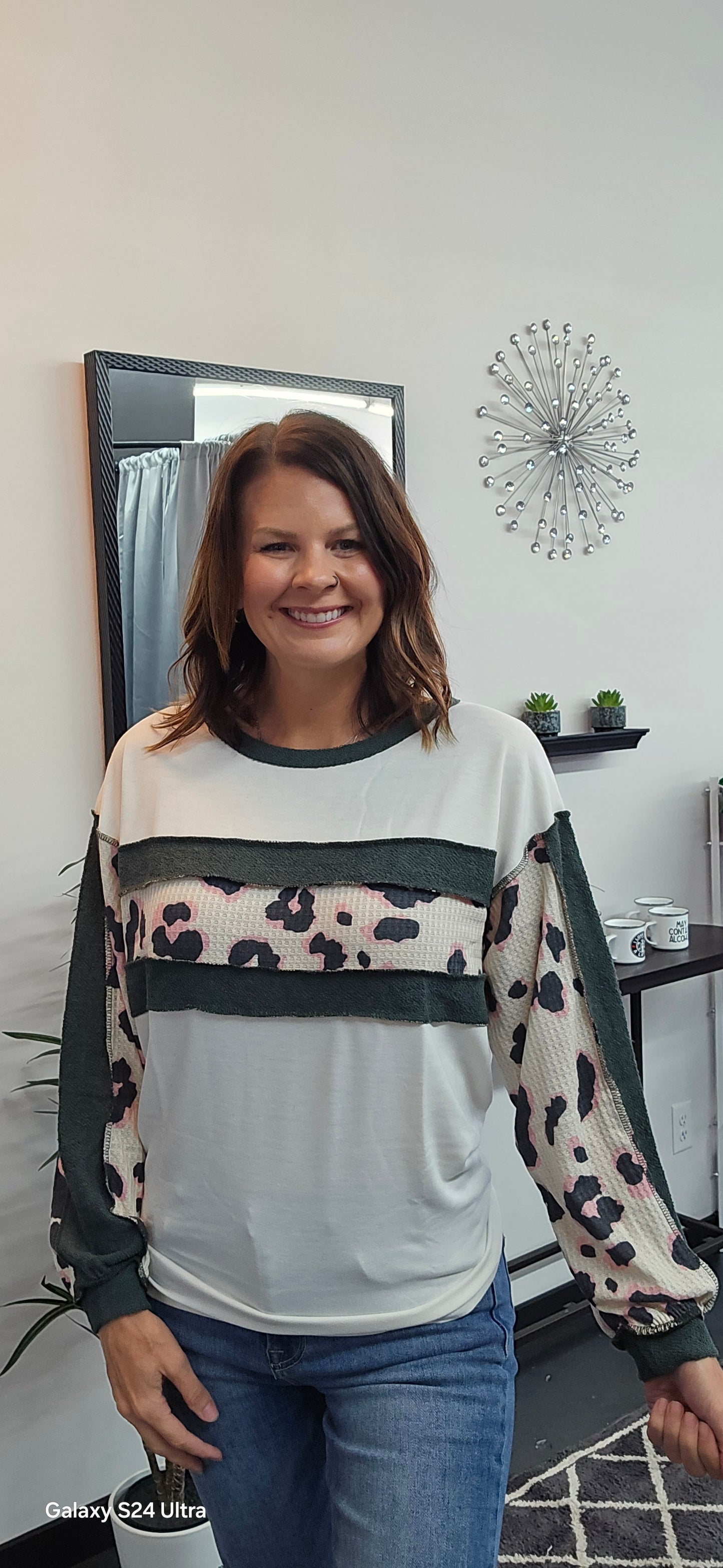 Leopard print long sleeve terry cloth