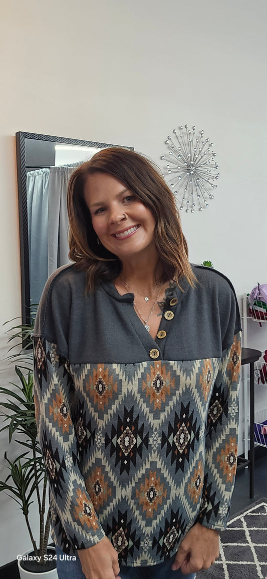 charcoal aztec top