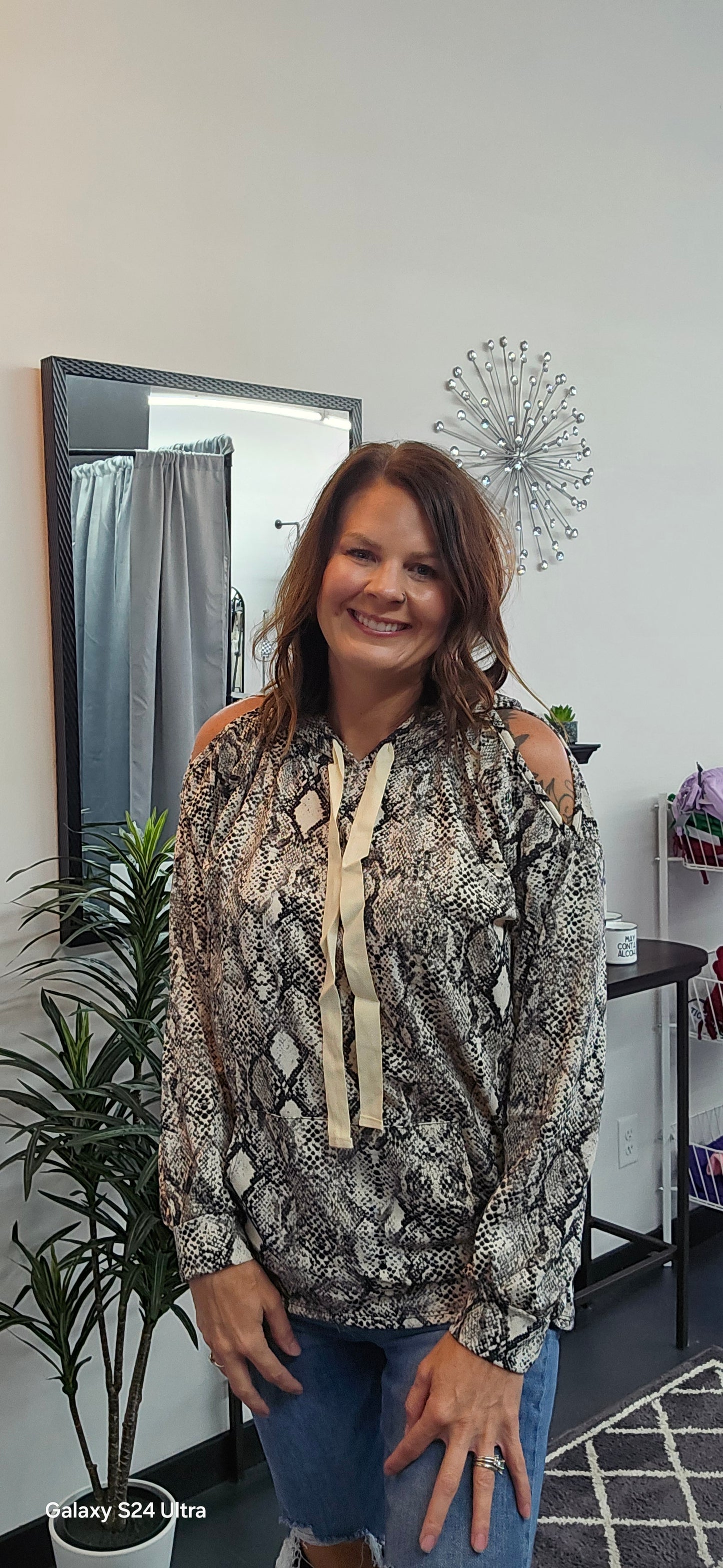 snake skin cold shoulder top