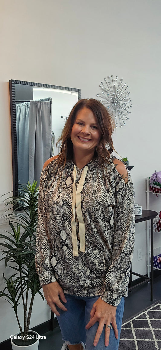snake skin cold shoulder top