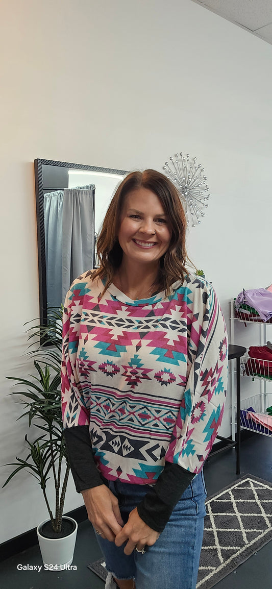 Mary Top - Pink Aztec