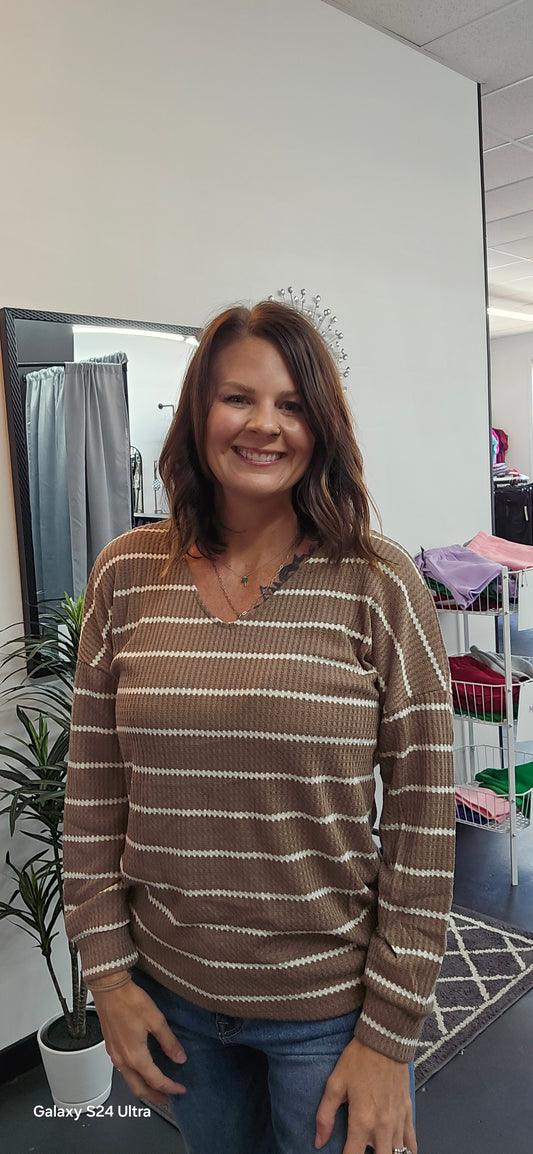 Mocha Waffle knit twist back top