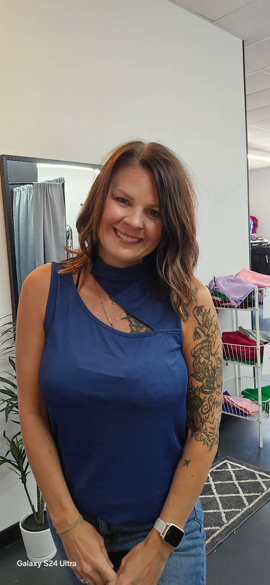 Blue Cut out tank top