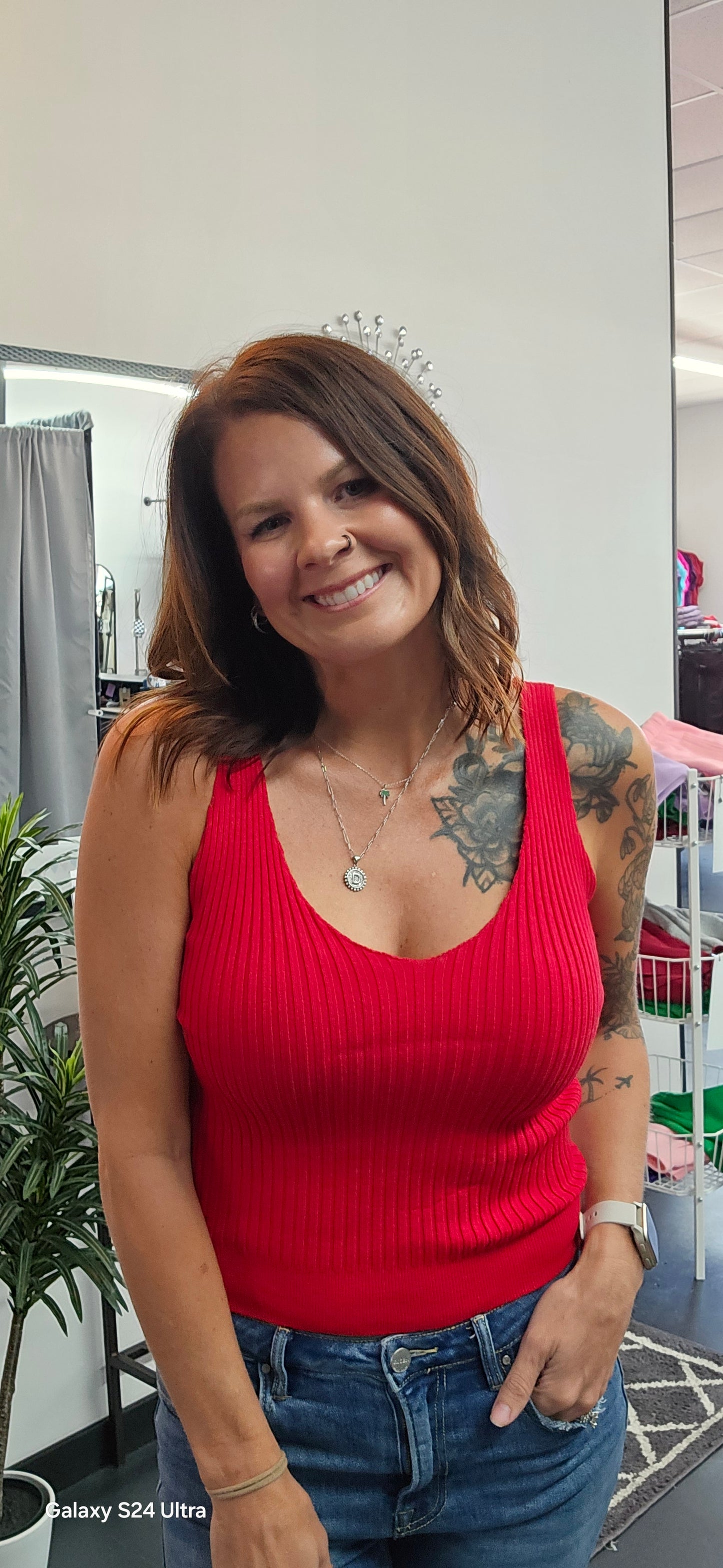 Red Coral ribbed tank