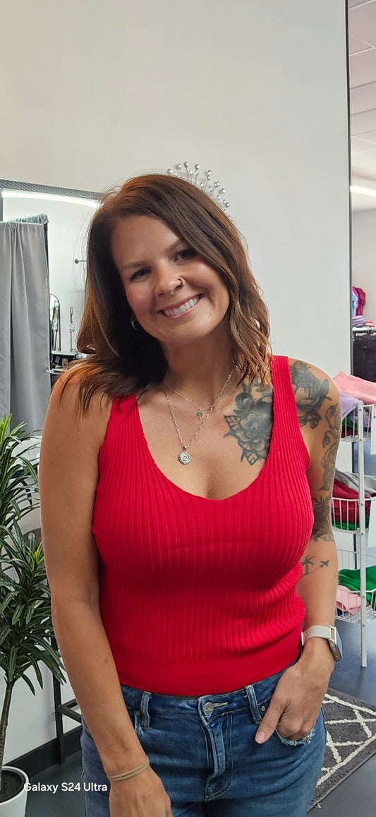Red Coral ribbed tank