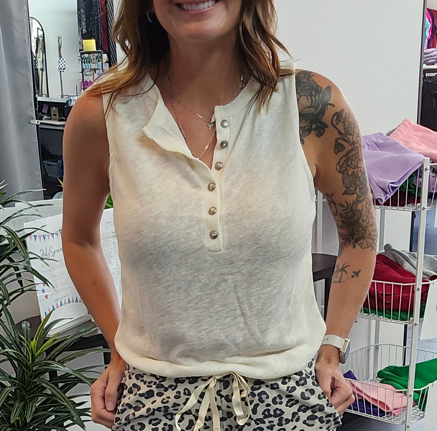 Sleeveless Henley Tank
