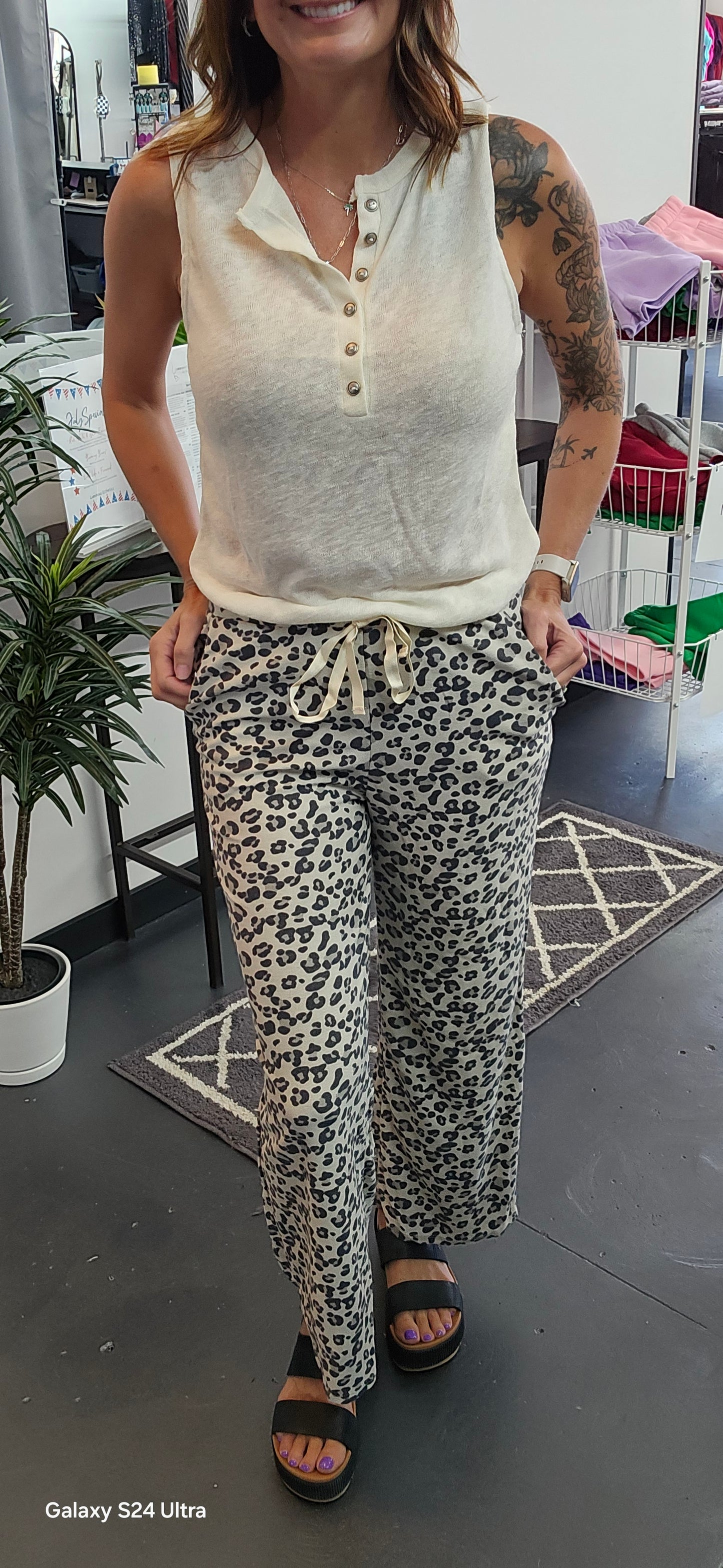 Leopard Terry Cloth Cropped Pants