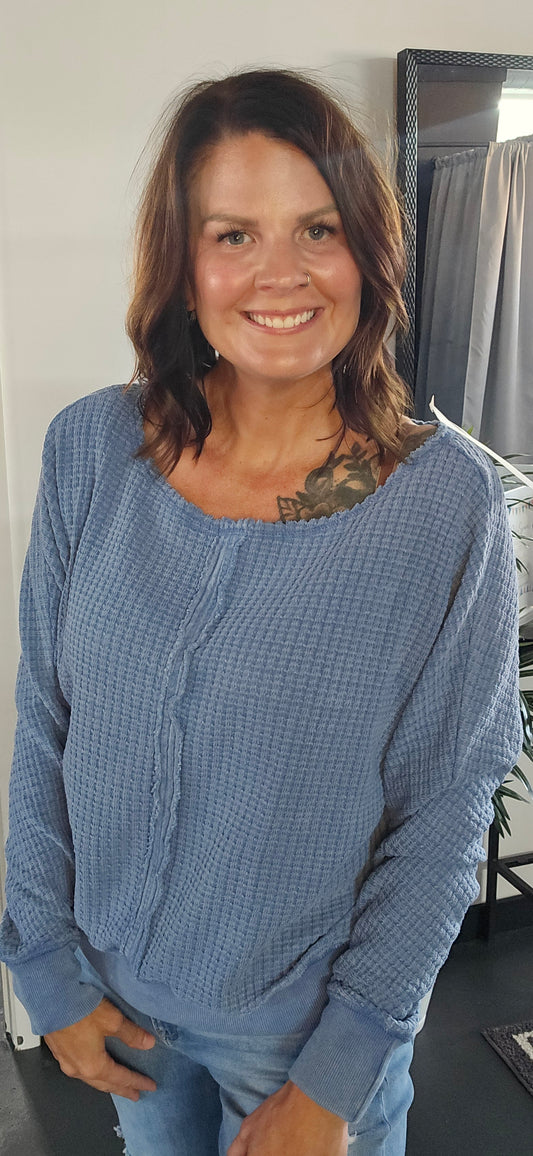 Chunky Waffle Boat Neck Sweater