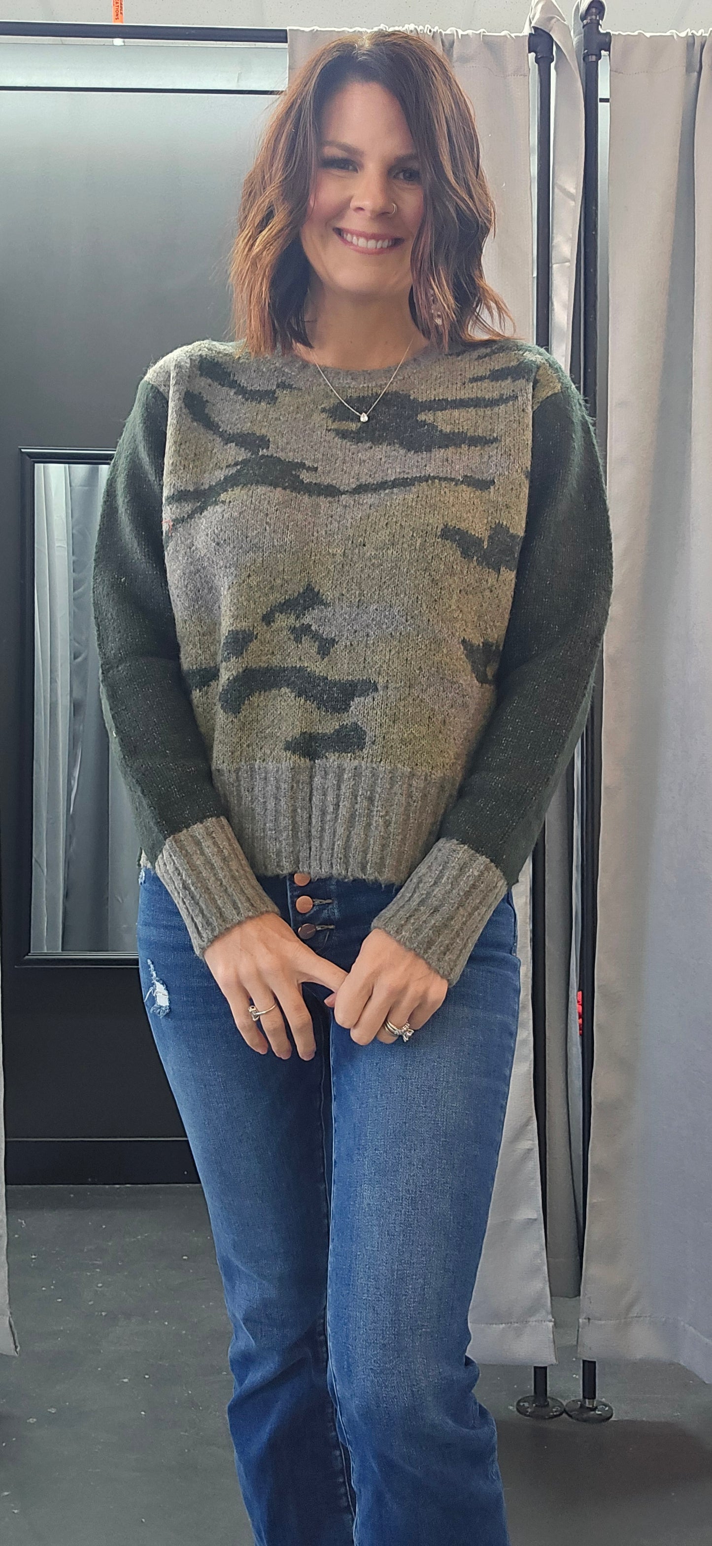 Color block Camo Print Sweater