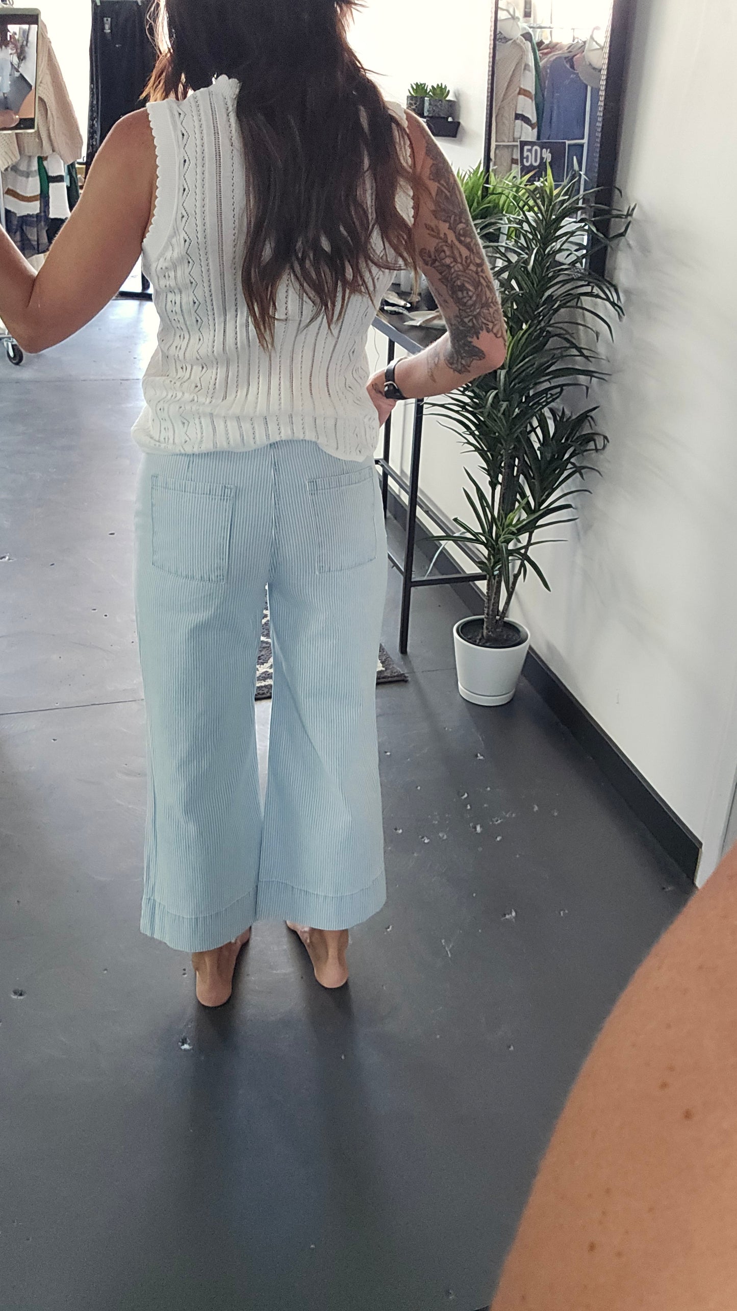 Sky Blue Cuffed Wide Leg pants