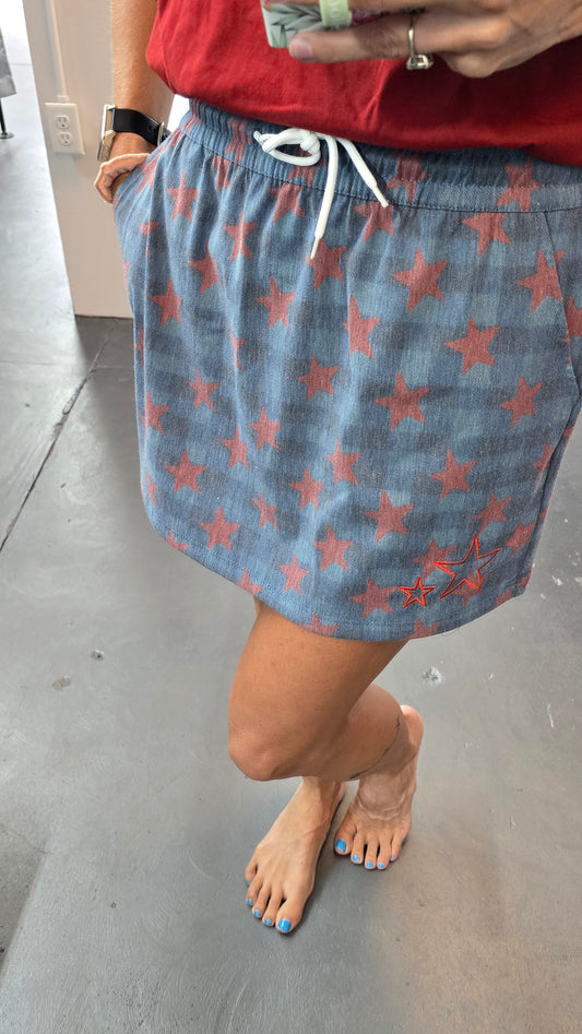 Stars Stretch Denim Skirt