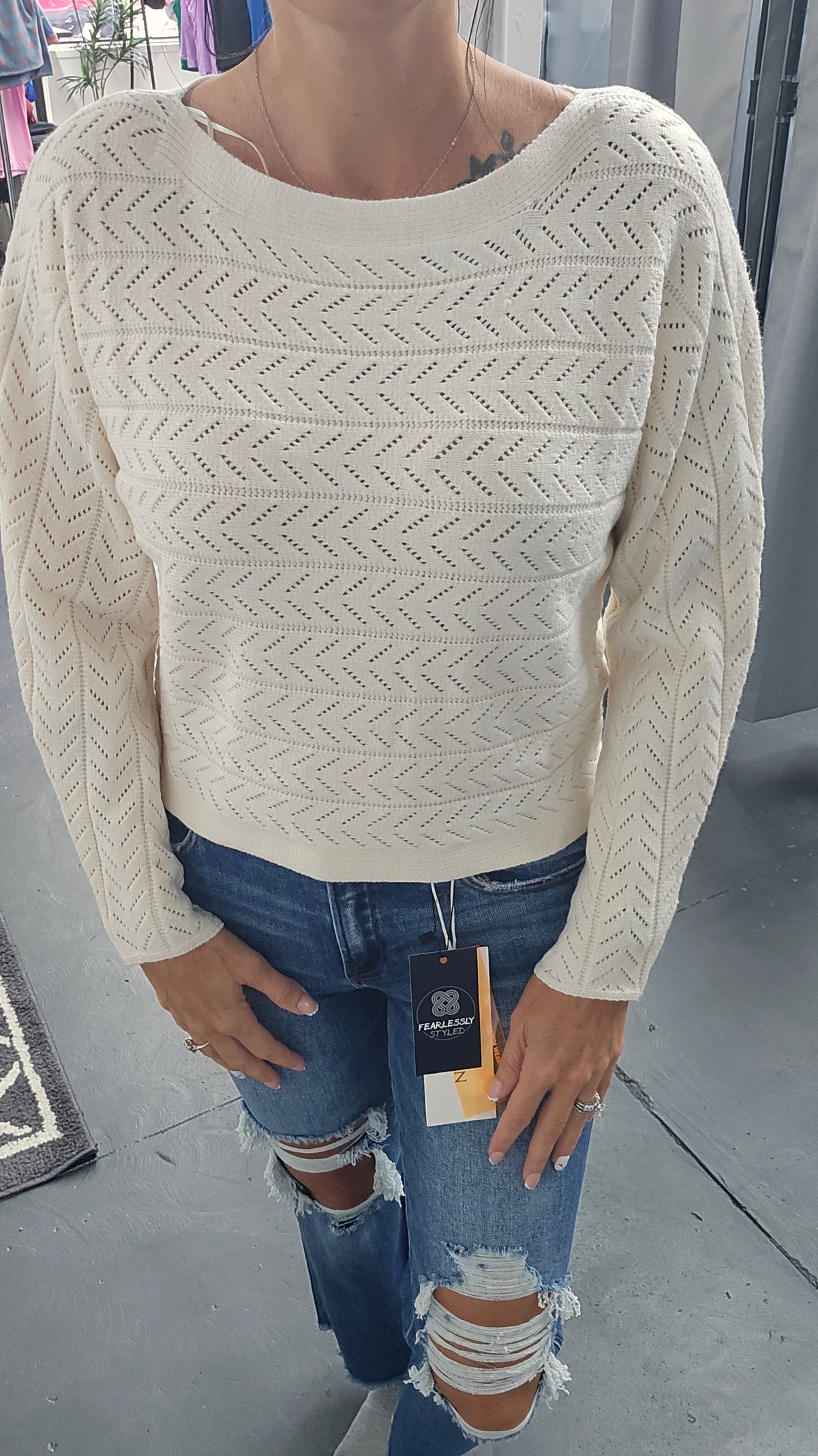 Chevron Boat Neck Knit Sweater