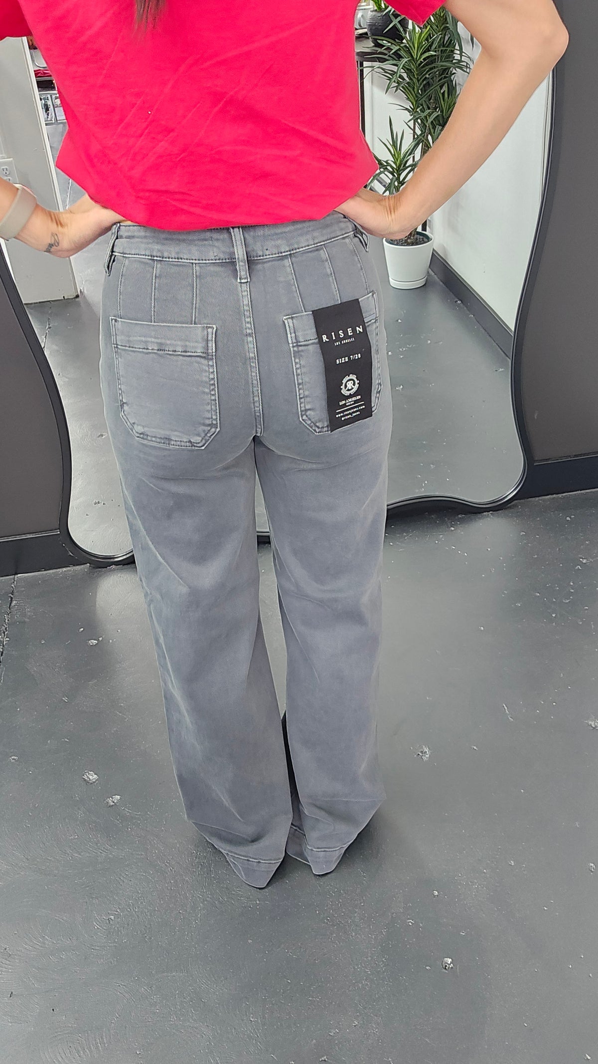Grey High Rise Slant Pocket Jeans