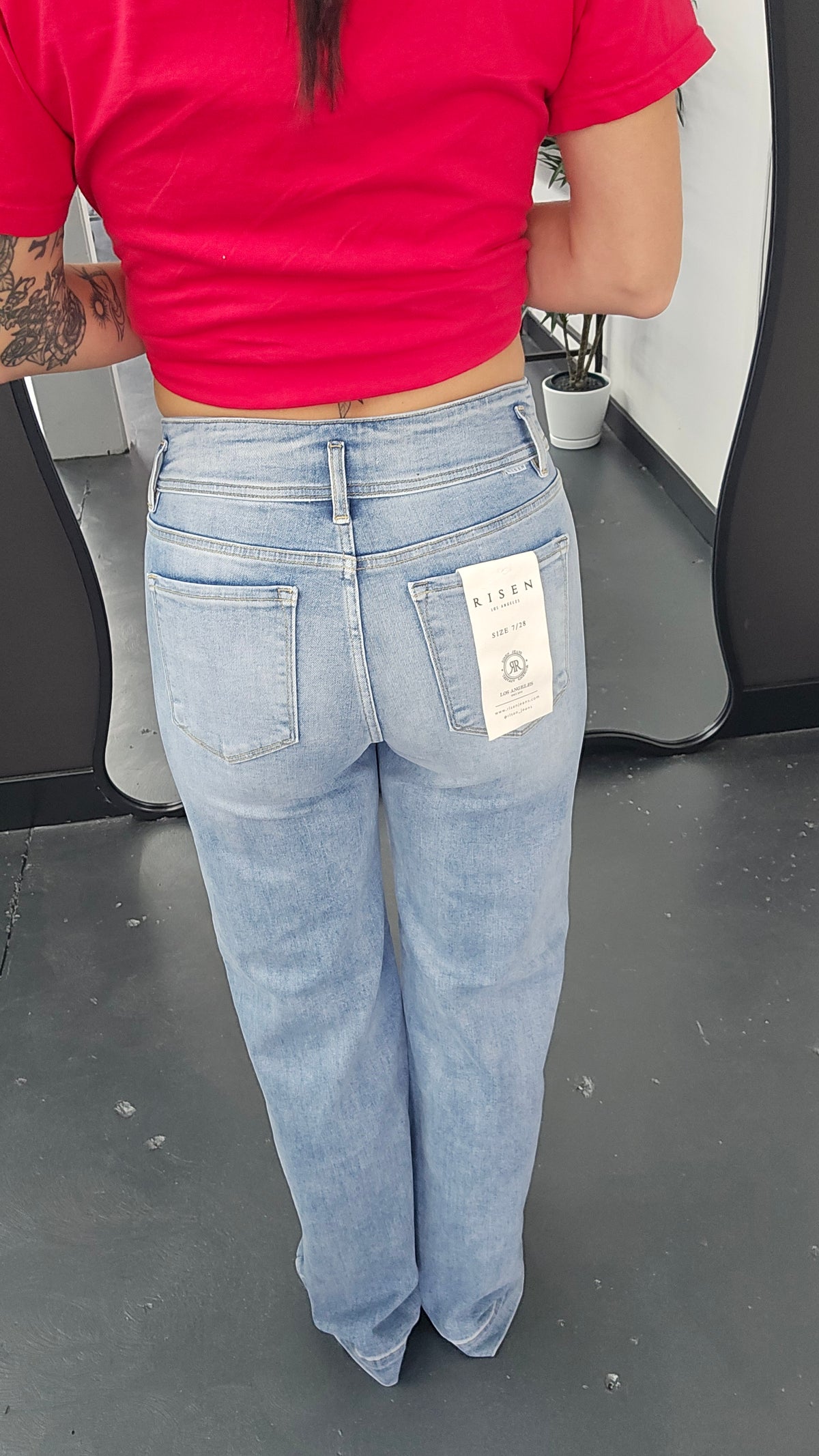 High Rise Wide Leg Bow Detail Jeans