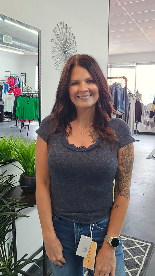 Short Sleeve Lace Trim top
