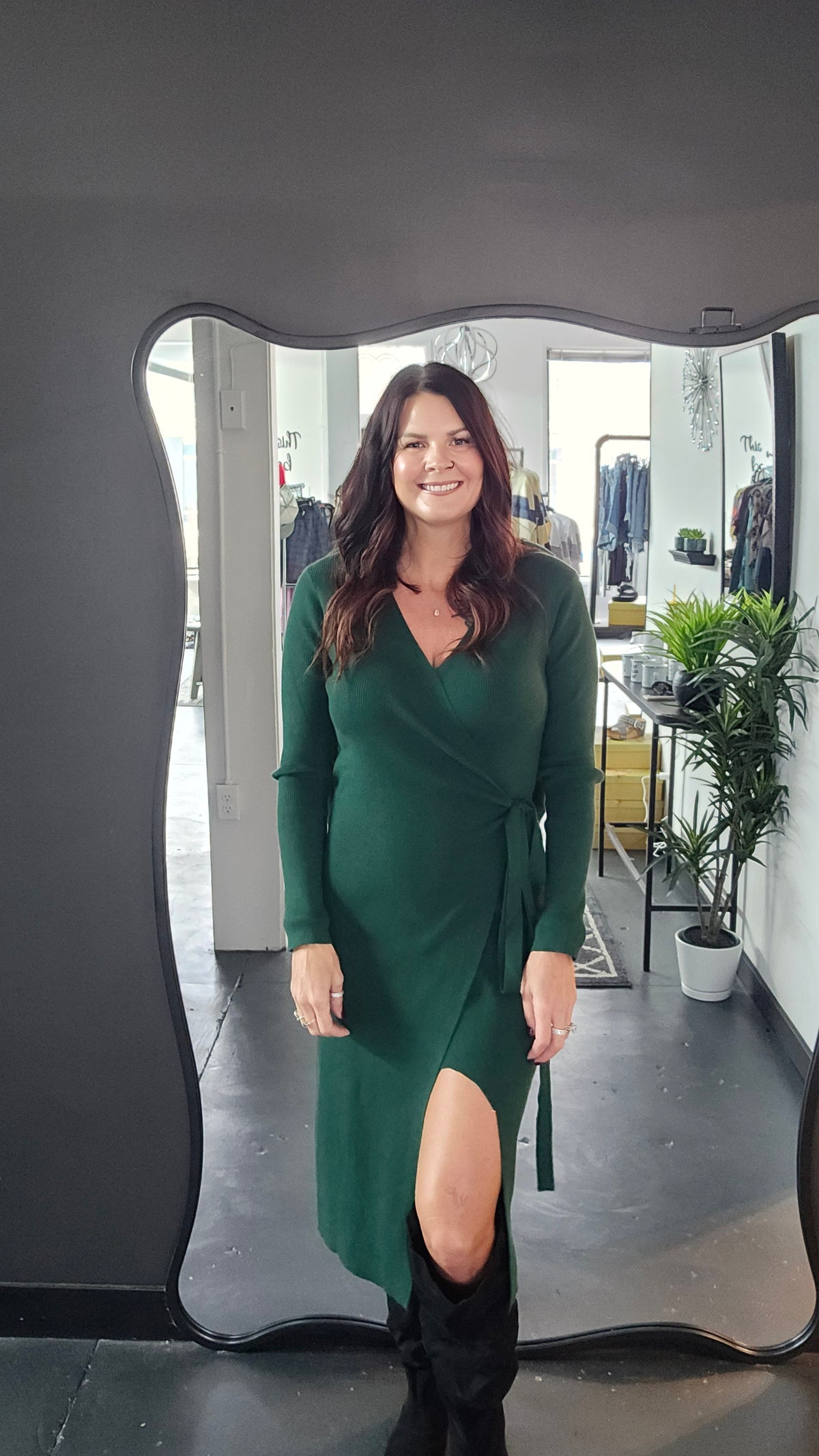 Ribbed V-Neck Wrap Dress