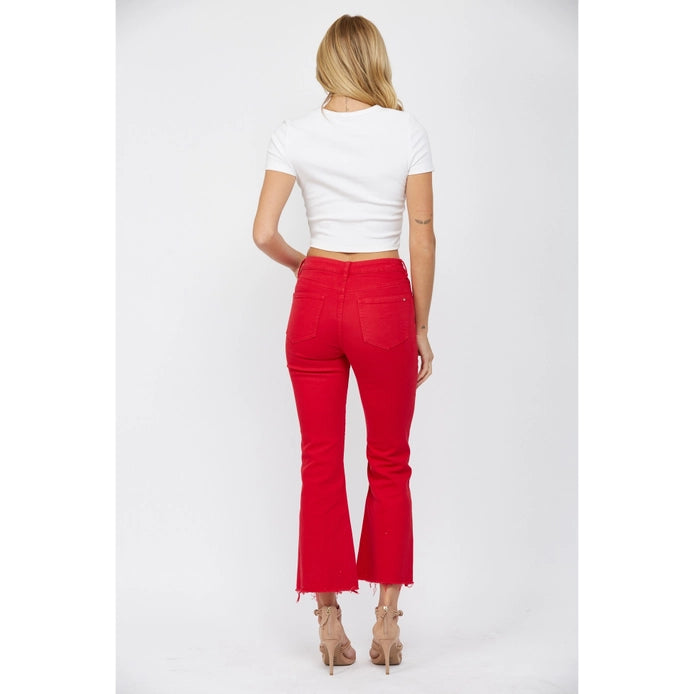 Red High Rise Ankle Flare