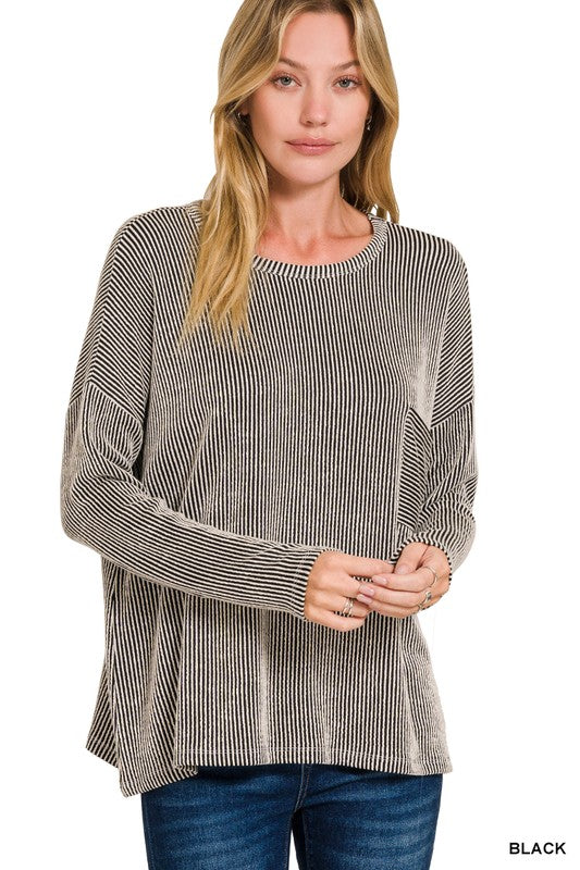Ribbed Striped Oversized Long Sleeve Top