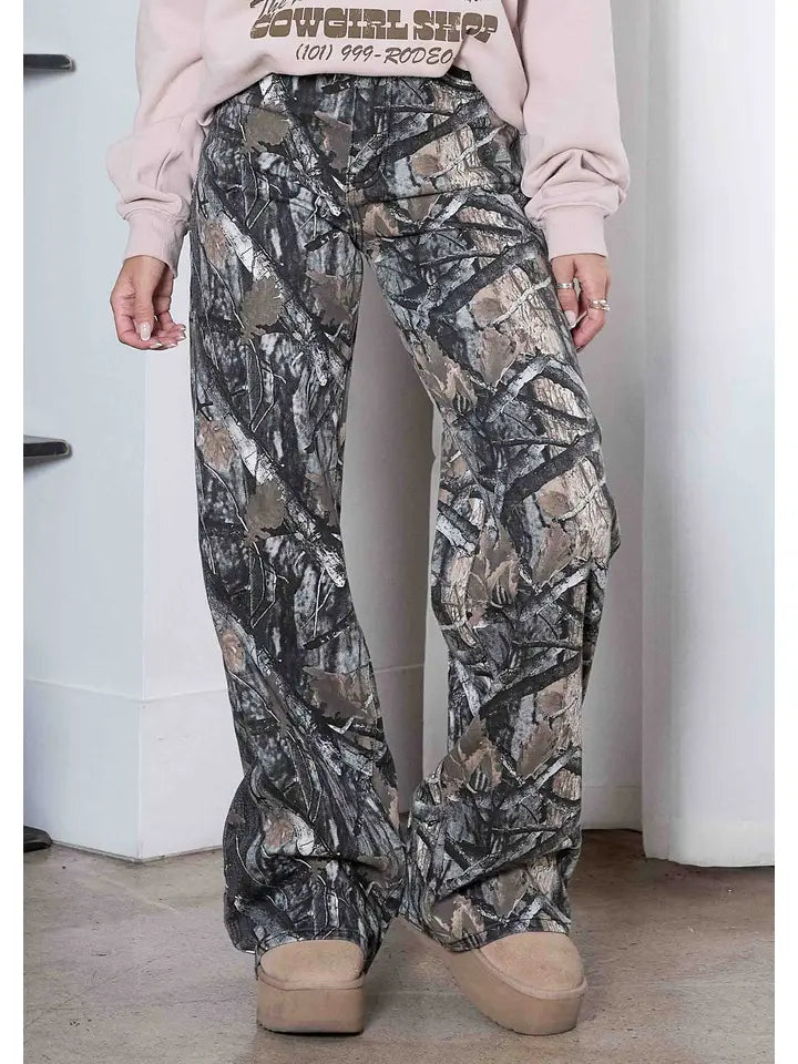 High Rise Dark Camo Wide Leg Pants