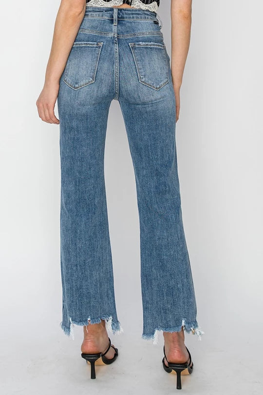 Risen- Medium wash cropped distressed jeans