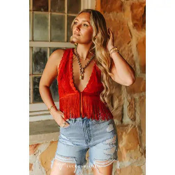 Red Lace Fringe Crop