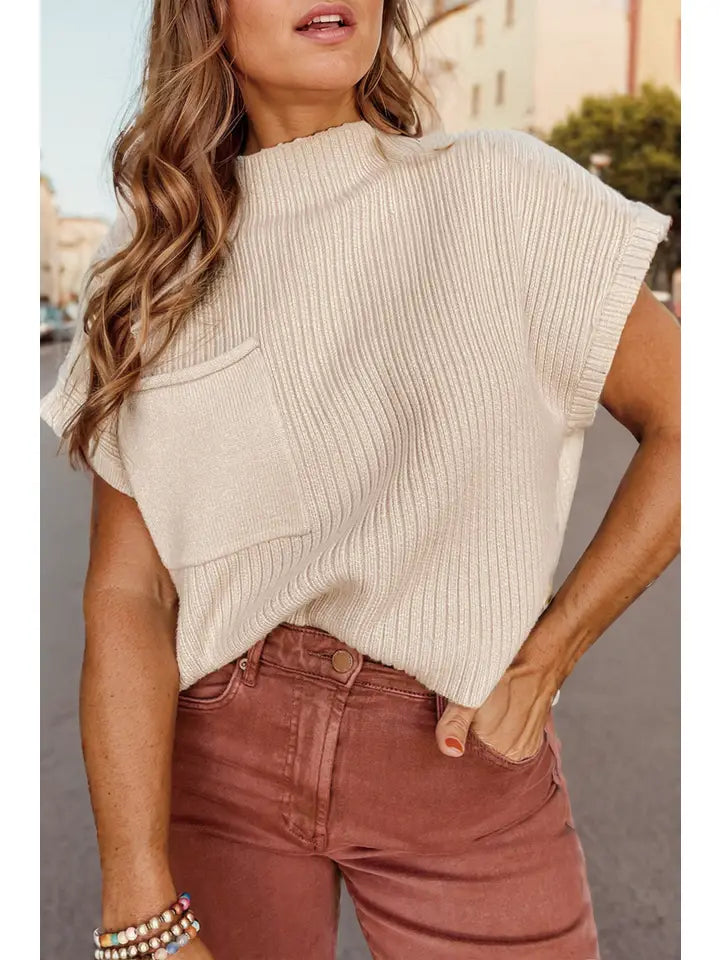 Patch Pocked Mock Sleeve Top