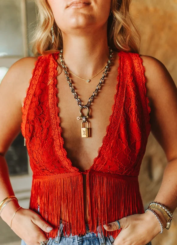 Red Lace Fringe Crop