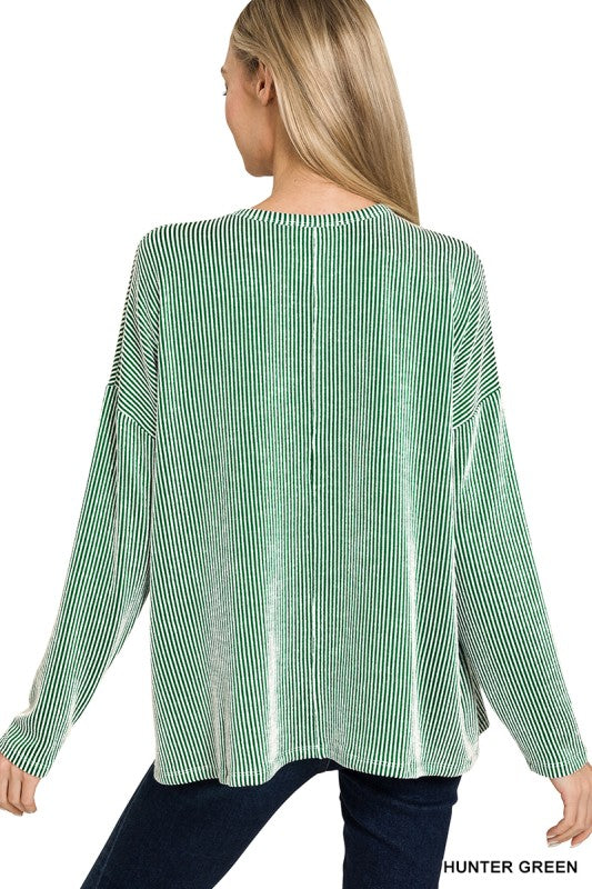 Ribbed Striped Oversized Long Sleeve Top