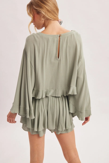 Billowed Crop Ruffle Hem Top