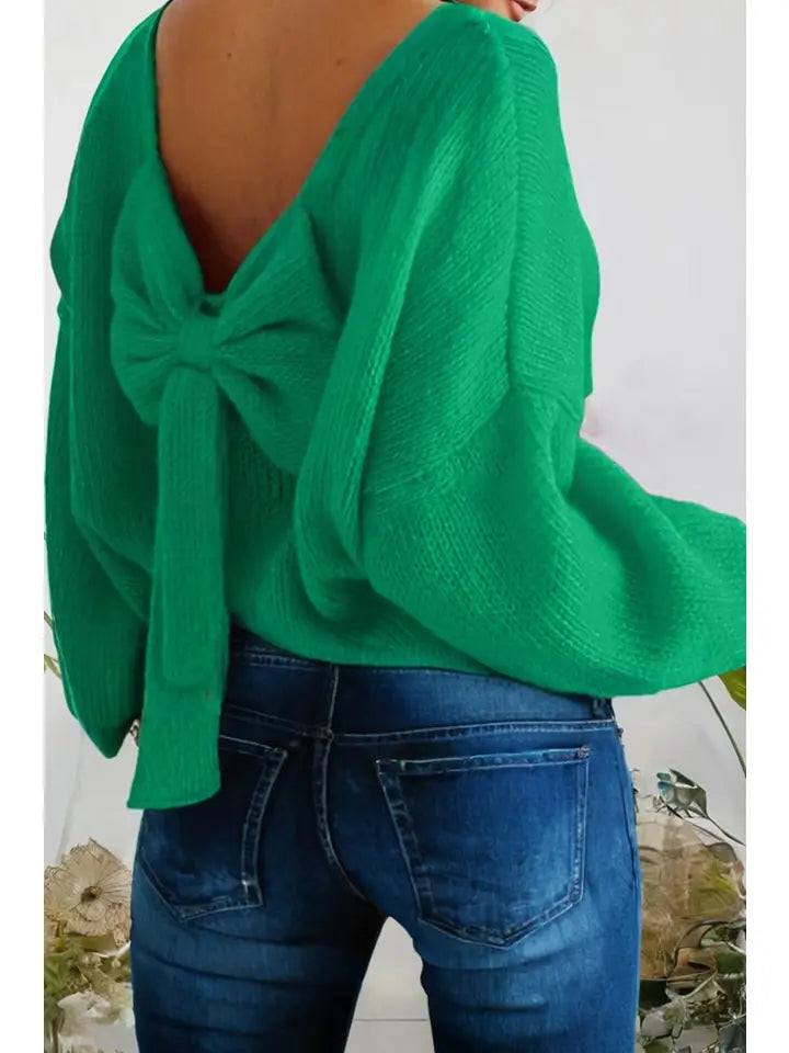 Bubble Sleeve Bow Back Sweater