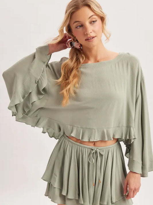 Billowed Crop Ruffle Hem Top