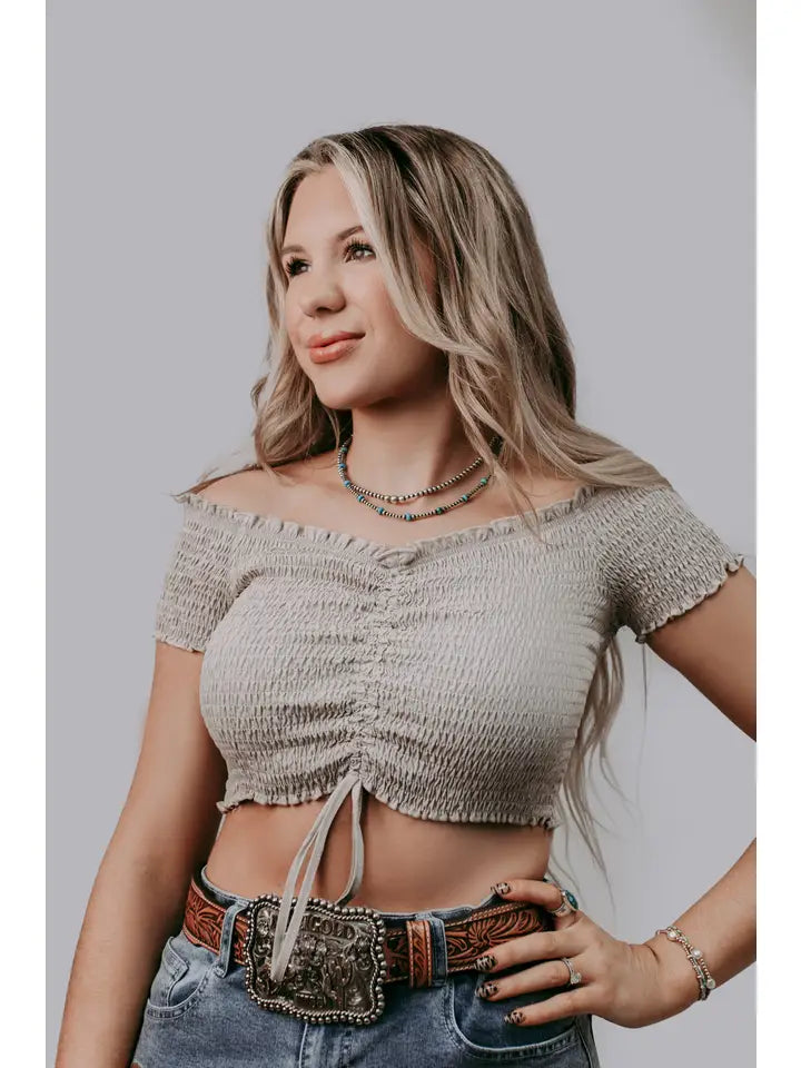 Front Tie off shoulder crop
