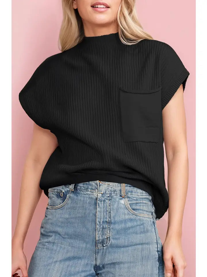 Patch Pocked Mock Sleeve Top