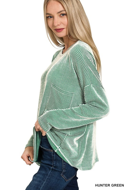 Ribbed Striped Oversized Long Sleeve Top