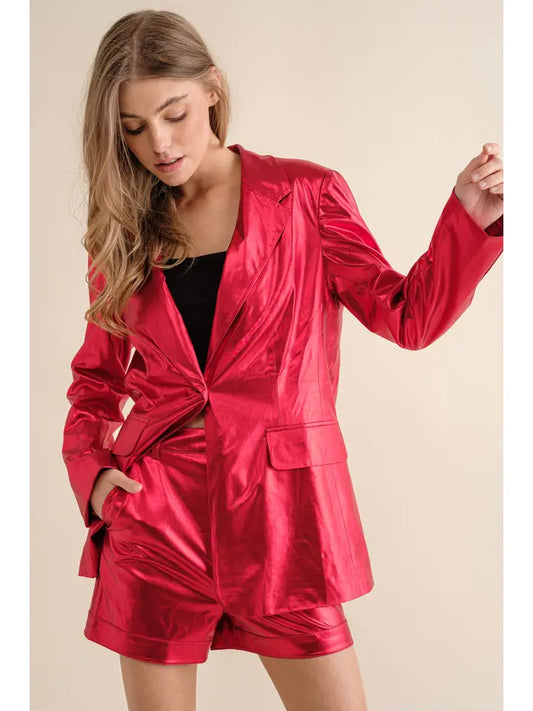 Red Metallic Blazer and Shorts