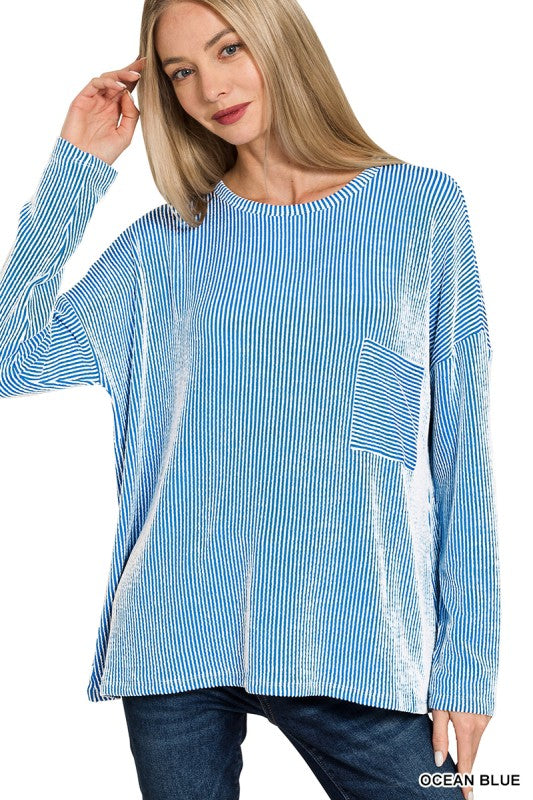 Ribbed Striped Oversized Long Sleeve Top